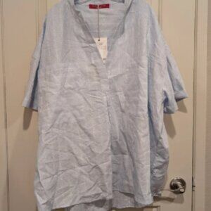 NWT Marina Rinaldi Sport White & Blue Pinstriped Patterned Button-Up Blouse